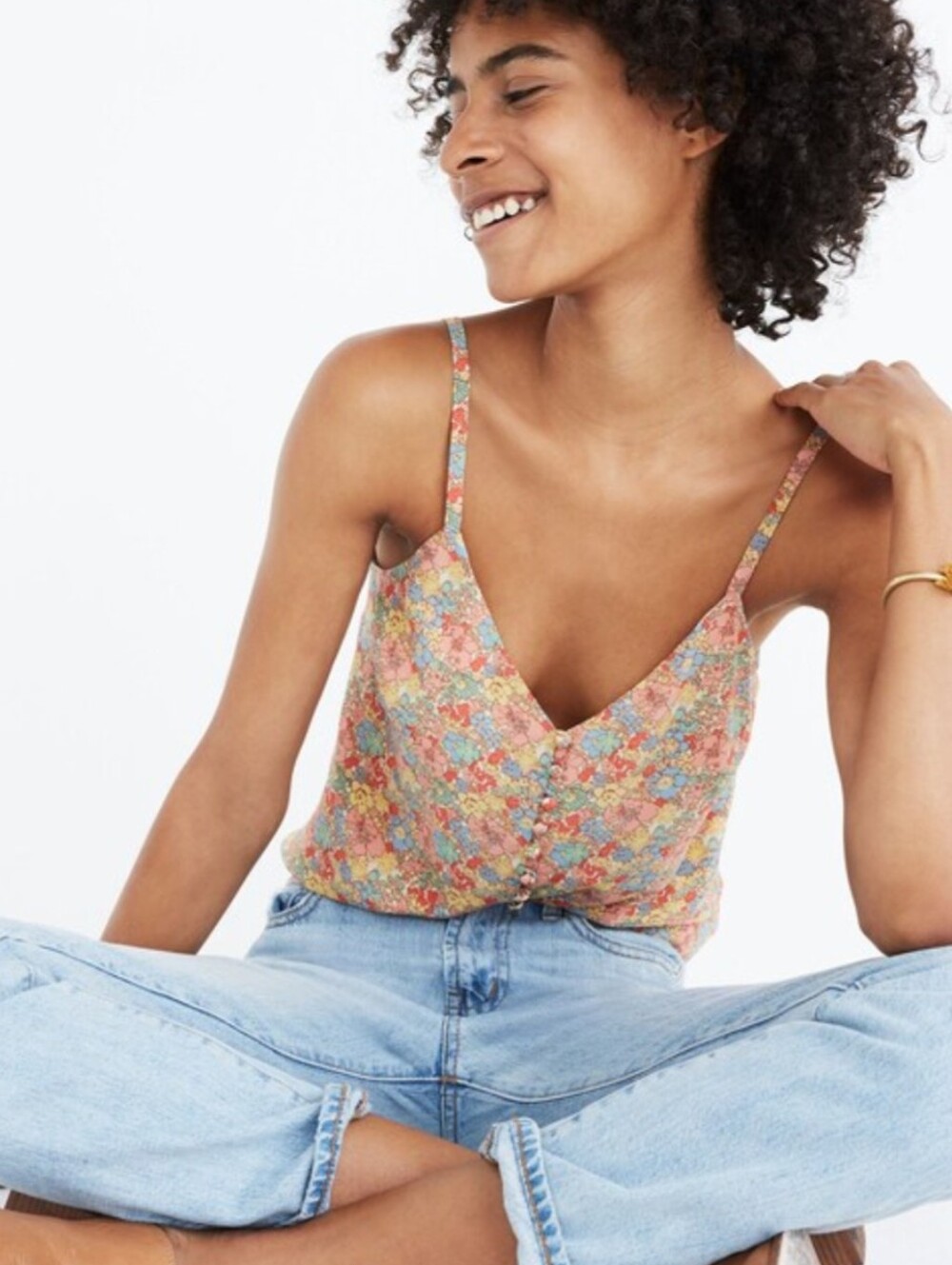 Madewell Silk Button Down Cami In Prairie Blossom